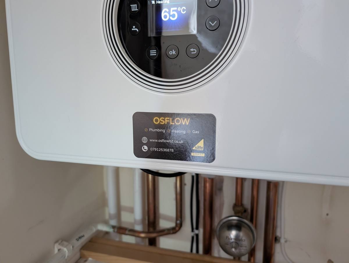 Osflow boiler installation with Gas Safe sticker