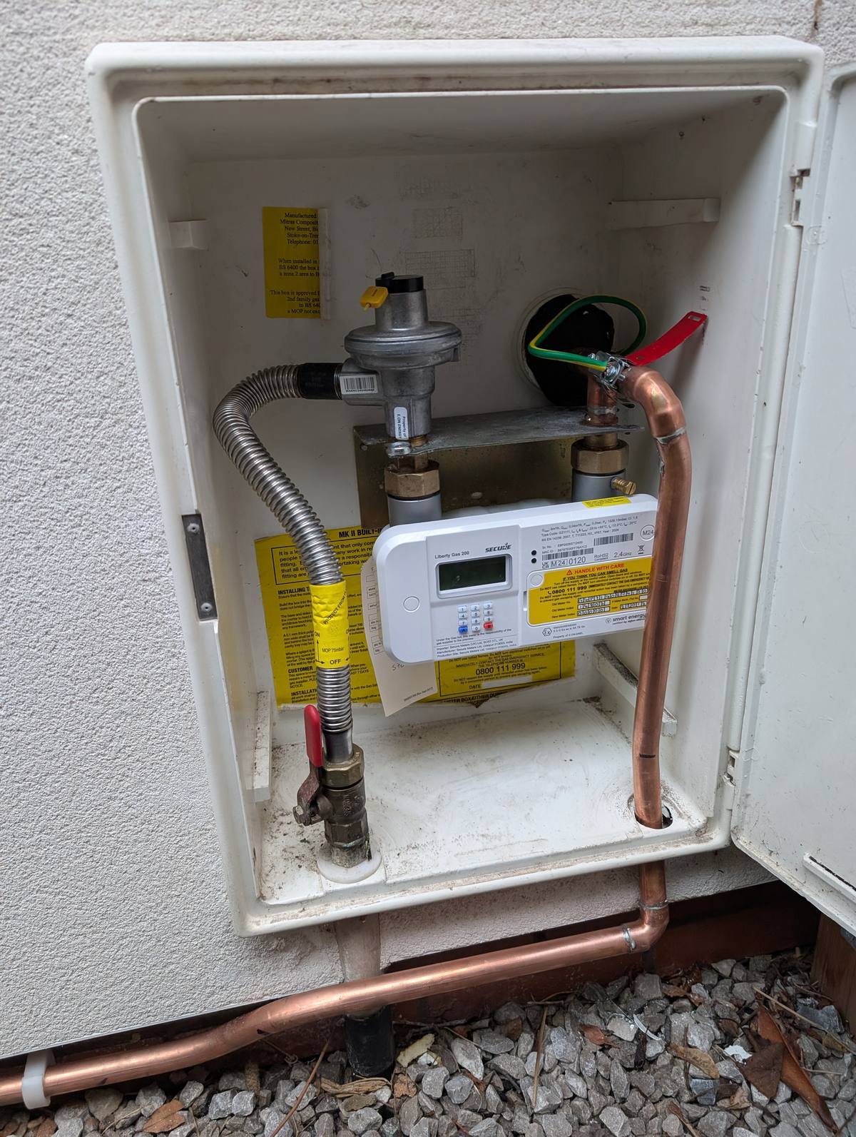 Gas meter and pipework installation
