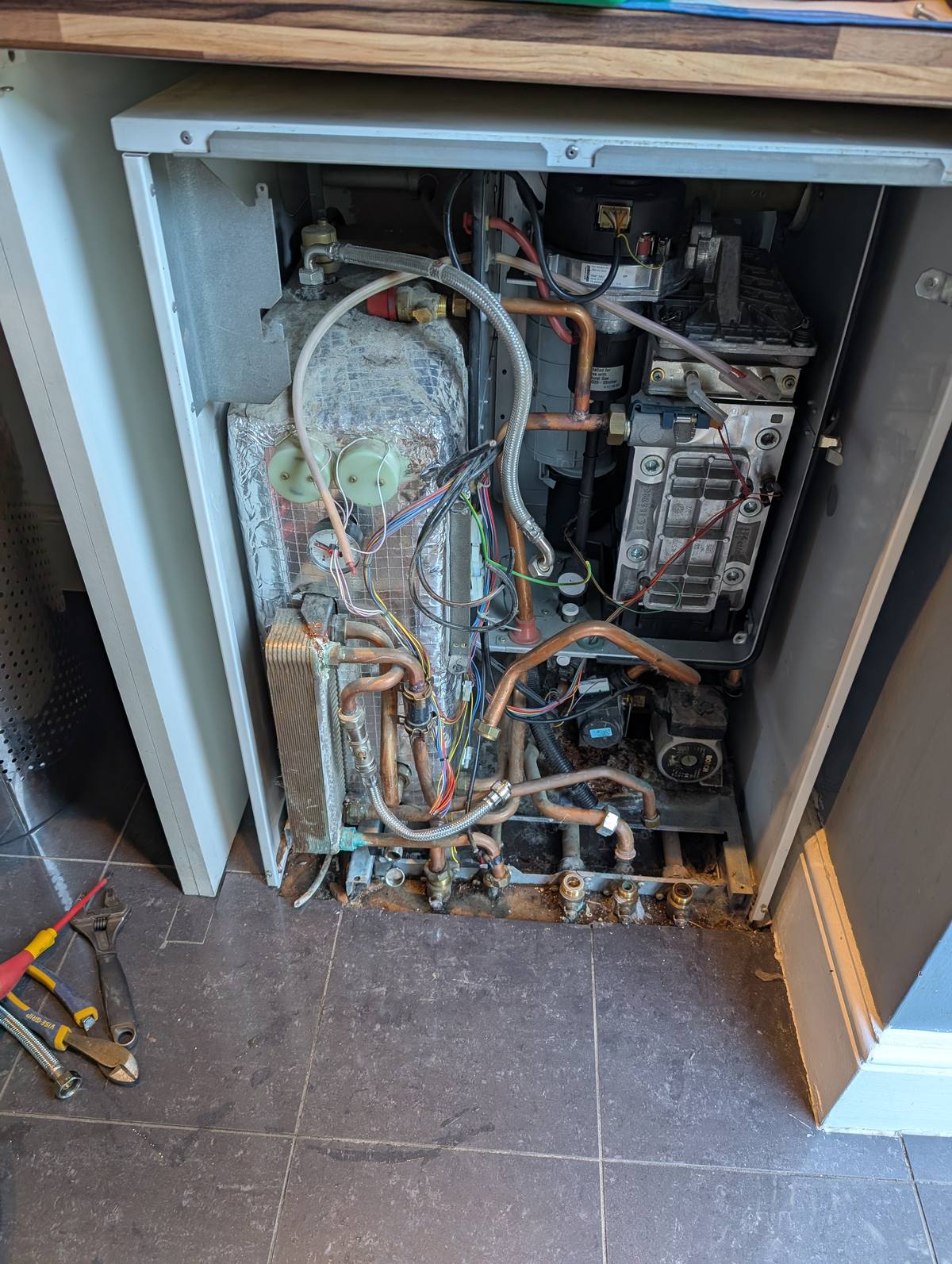 Before - old faulty floor standing boiler Oswestry